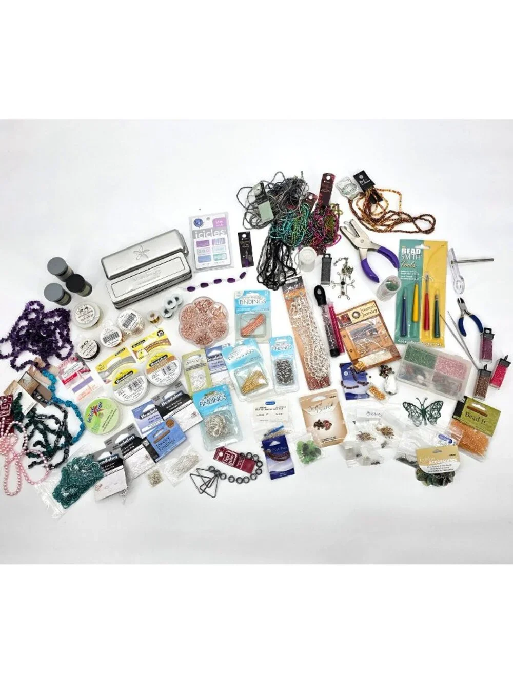 HUGE Jewelry Making Supply Lot Charms Necklaces Copper Beads Gems Tools most NEW